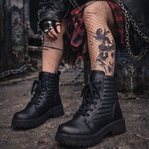 Mudd Black Combat Boots Platform Lug Sole Grunge Y2K Lace Up Zip Size 7